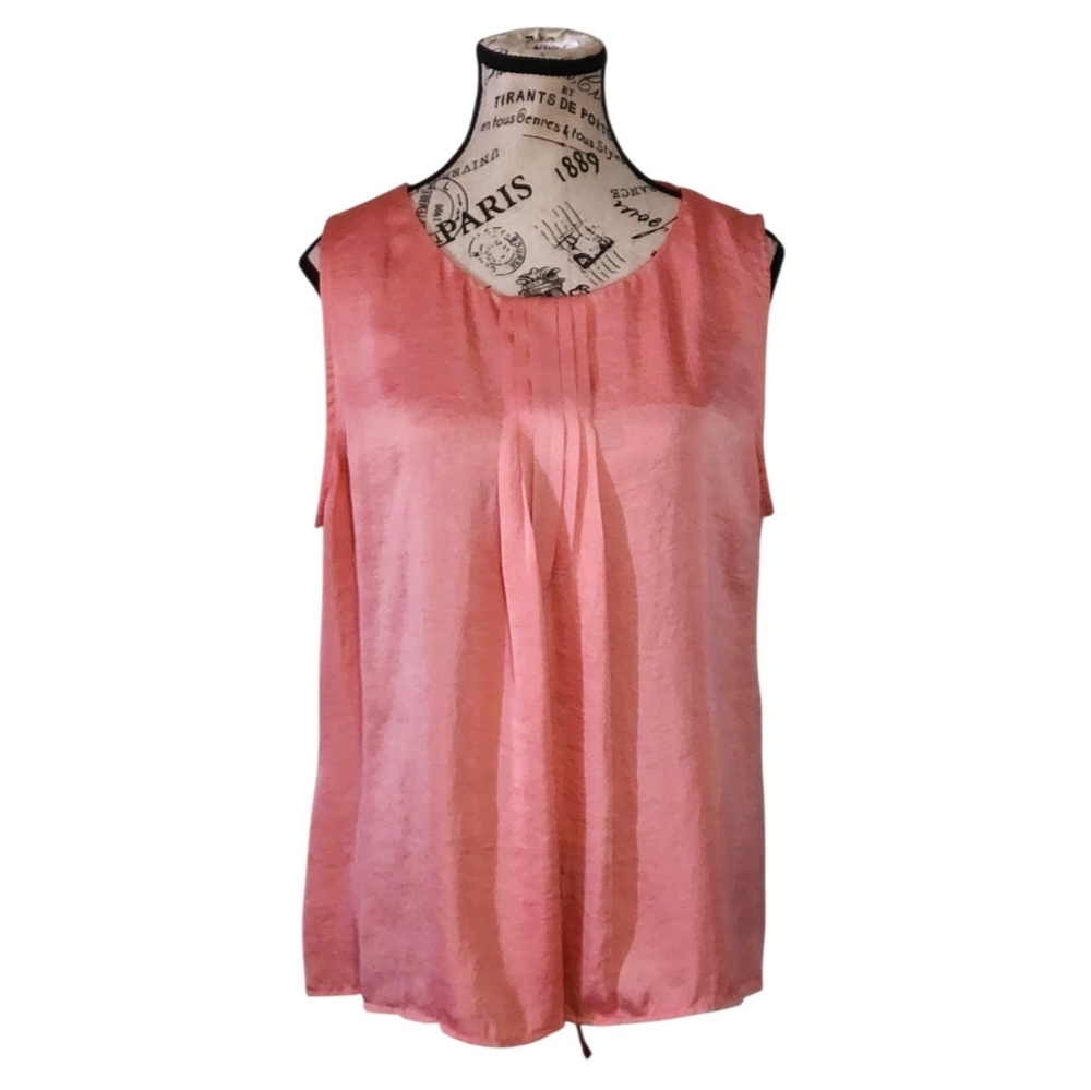 Violet & Claire Coral Pleated Satin Blouse, Size X-Large